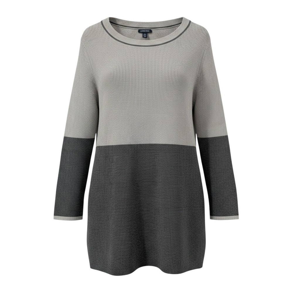 Lands End‎ Gray Two Tone 100% German Cotton Color Block Pullover Sweater Size 2X